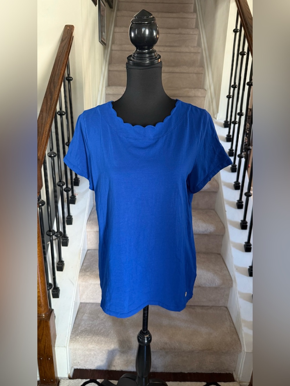 Anne Klein Sport Scallop Neck Short Sleeve Top - Royal Blue